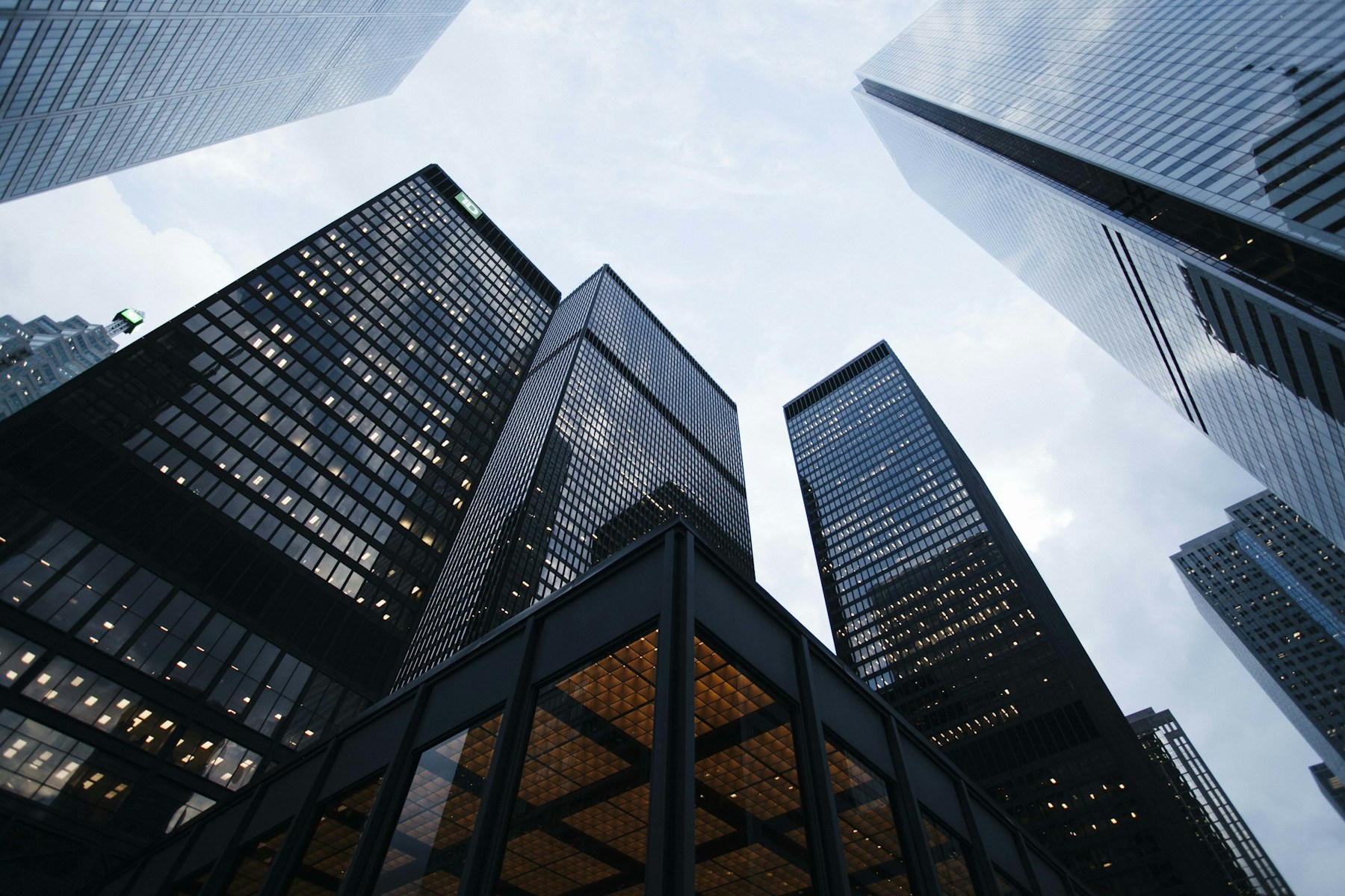 Looking upward at modern commercial architecture